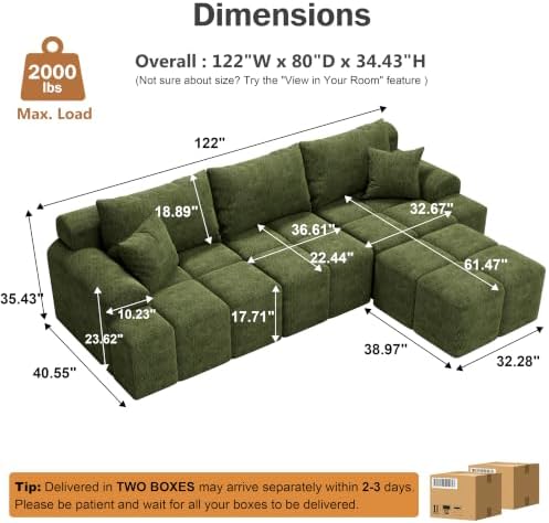 Vipbear 120" Oversized Modular Sectional Sofa, Boneless Couch - Image 2