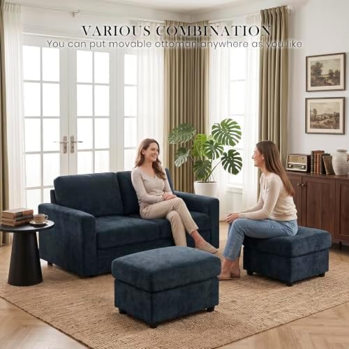 69” Chenille Loveseat Couch W/Two Movable Ottoman - Image 5