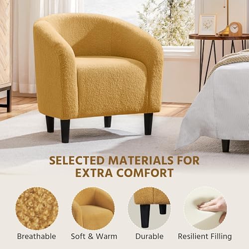 Yaheetech Small 25.5in Wide Sherpa Barrel Accent Chair, Mustard Yellow - Image 6