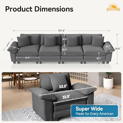 SUNSHINE VALLEY 157.5" 4-Seat Straight Modular Cloud Couch Sectional Sofa - Image 2