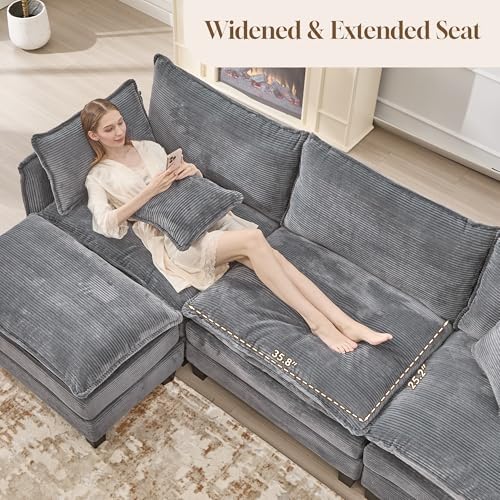 Corduroy Cloud Couch Modular Sectional Sofa, Oversized Deep Seat Modern - Image 5