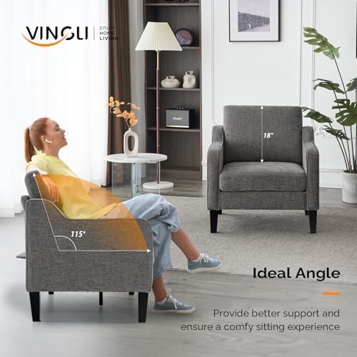 VINGLI Light Grey Accent Chair, Chenille Fabric Armchair - Image 5