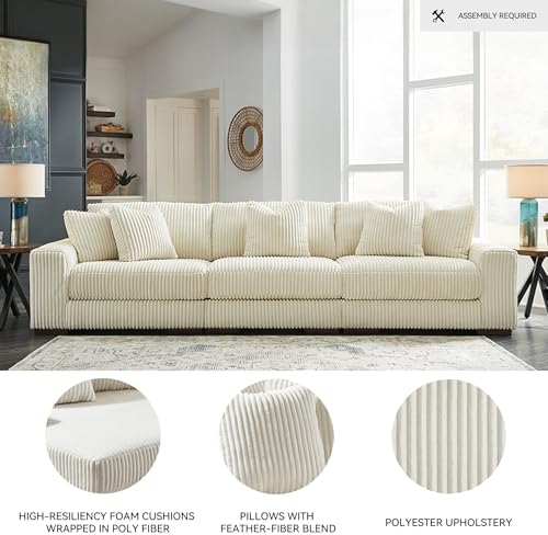 Signature Design by Ashley Lindyn 3-Piece Sectional Sofa, Ivory Corduroy - Image 4
