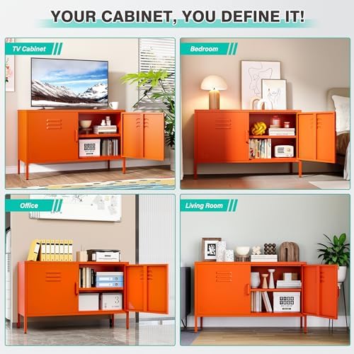 SISESOL Orange Metal Storage Cabinet - Image 4