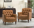 HULALA HOME Mid Century Modern Genuine Leather Accent Chair Set of 2 by HULALAHOME