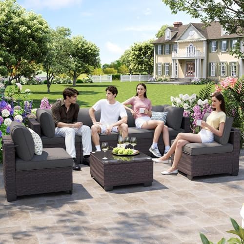 7-Piece Outdoor Patio Furniture Set, 6-Seat All-Weather PE Rattan Wicker Patio - Image 6