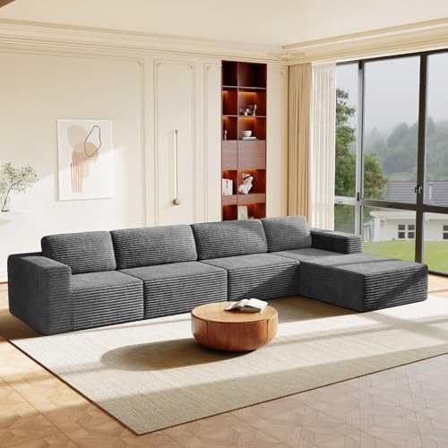 Vesgantti 159" Large Modular Sectional Sofa, L-Shaped Corduroy Cloud Couch by Vesgantti