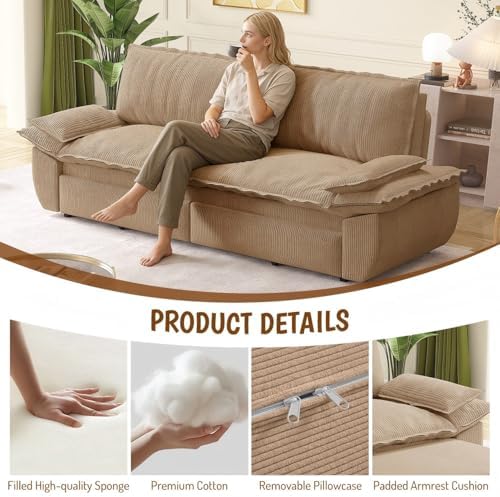 73.2" Futon Sofa Bed Queen Size, 3-in-1 Convertible Sleeper Sofa - Image 4