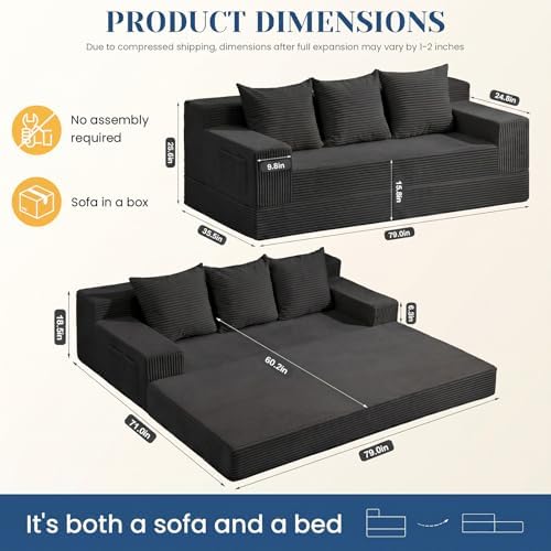 79" Convertible Sofa Bed, 2-in-1 Oversized Boneless Couch - Image 3
