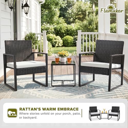 Flamaker 3 Pieces Patio Furniture Set Outdoor Wicker Bistro Chair - Image 2