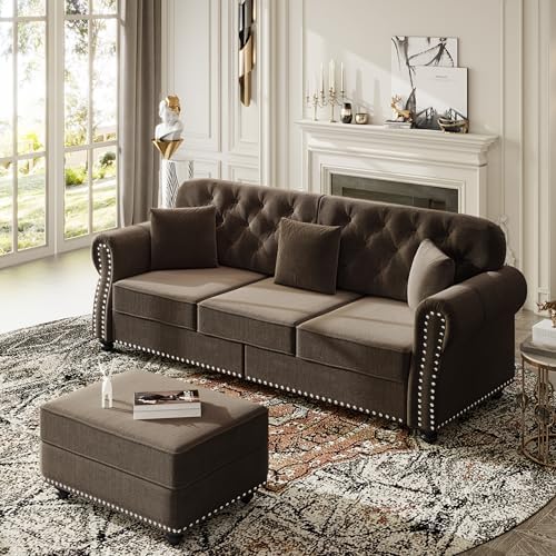 KEIKI 83" Velvet Chesterfield Sofa by KEIKI