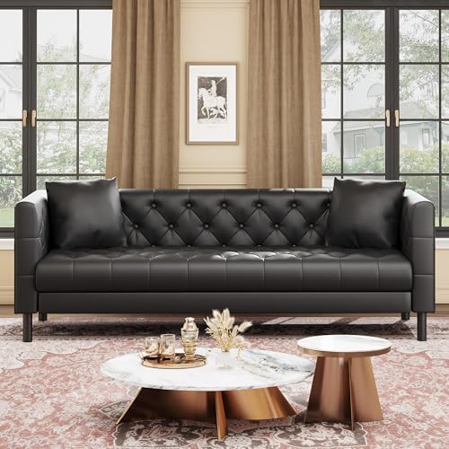GarveeTech Modern Leather Sofa 81", Chesterfield Style 3 Seater Couch by GarveeTech