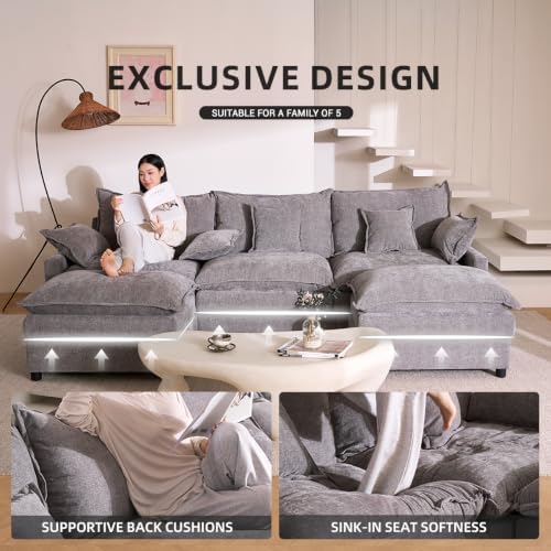 GOSUHI 108" U-Shaped Modular Cloud Couch, Deep Seat, Chenille Slate - Image 4