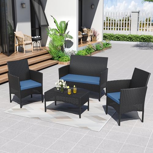 ALAULM 4 Pieces Patio Furnitrue Set Outdoor Patio Conversation Set Wicker - Image 2