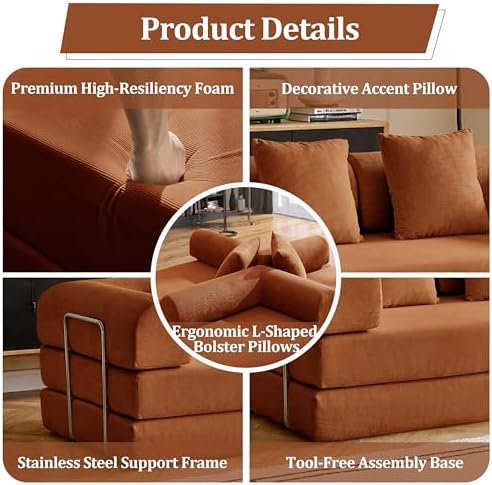 79'' Convertible Compressed Corduroy Folding Cloud Sofa Bed, 5 in 1 Modern - Image 4
