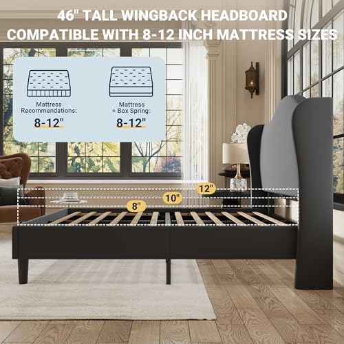 Allewie King Size Bed Frame, Plush Velvet Wingback, Modern Style - Image 7