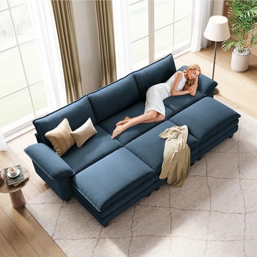 LINSY HOME 123'' Modular Sectional Sofa 3 Seat Couch Corduroy Cloud Couch - Image 6