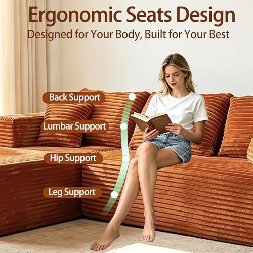 118" U-Shaped Modular Sectional Sofa, Corduroy Cloud Couch - Image 4
