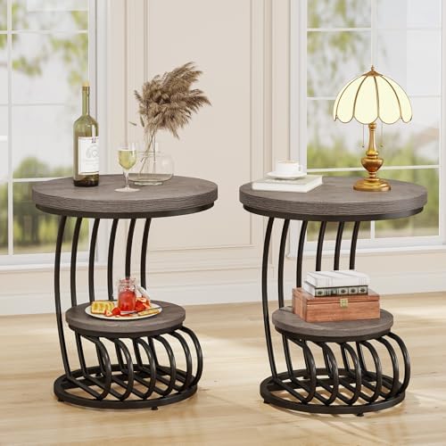 Tribesigns Round End Table: 2 Tiers Wood Side Table Set of 2 by Tribesigns