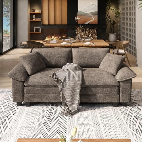 SUNSHINE VALLEY 87.5" Loveseat Cloud Couch Modular Sofa Chenille Brown by SUNSHINEVALLEY