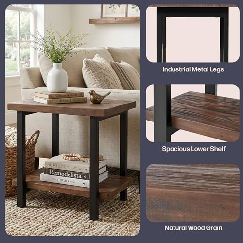 Alaterre Furniture Pomona Solid Wood 2-Tier End Table, Rustic Brown - Image 4