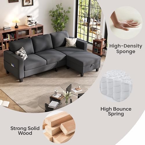 78" Dark Grey L Shaped Sectional Sofa Couch - Image 3