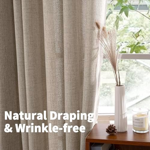 Dark Oatmeal Linen Semi Sheer Curtains 78 Inch Length - Image 4