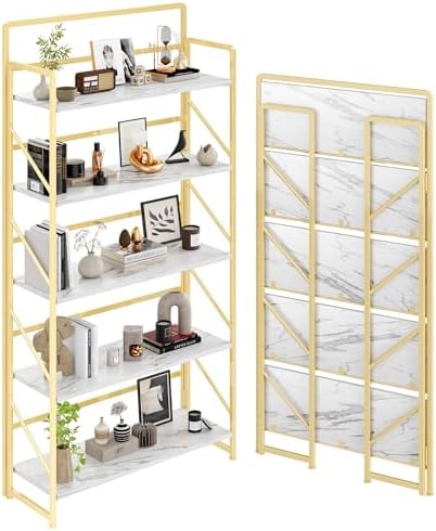 JSB 5Tier No Assembly Folding Bookshelf, 30.3" Wide Foldable Storage Bookcase by HomeFurniture