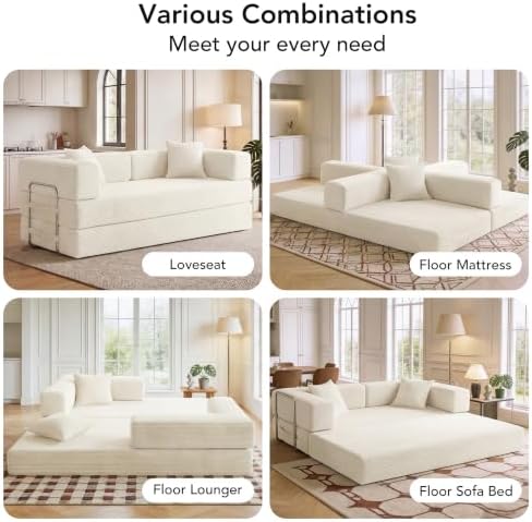 WEUP 5-in-1 Convertible Sofa Bed, Corduroy Floor Sofa Loveseat Sleeper - Image 5