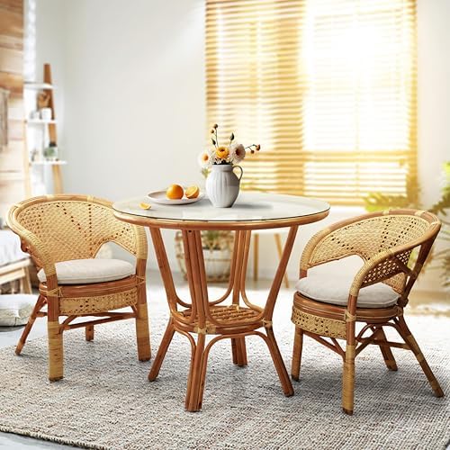 Set of 2 Pelangi Handmade Rattan Dining Wicker Chairs Colonial Color w/Cream - Image 7