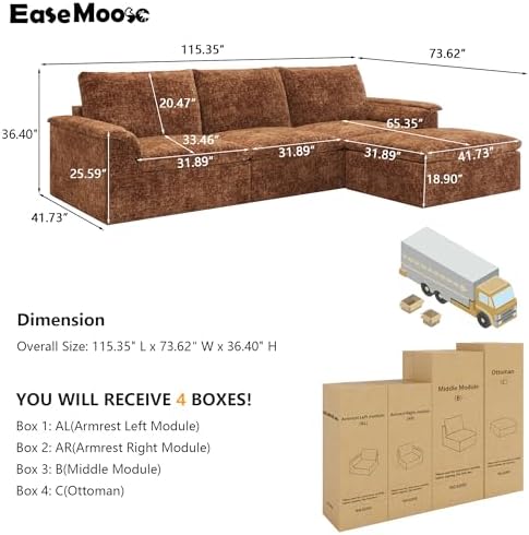 EASE MOOSE Boneless Couches for Living Room, Modular Sectional Sofa - Image 2