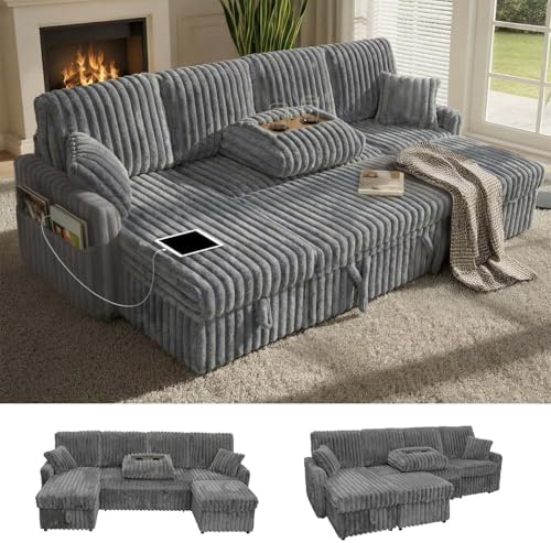 KCGKCG 104" U Shaped Sleeper Sofa Bed, Pull Out Couches by KCGKCG
