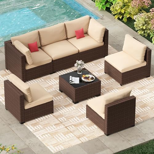 LHBcraft 7 Piece Outdoor Patio Furniture Set, Wicker Hand-Woven Patio Furniture by LHBcraft-US