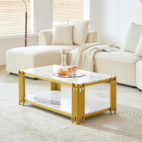 White Marble Coffee Table Set of 3, Faux Marble Coffee Table - Image 5