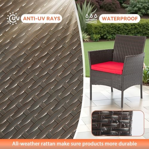 FDW 4-Piece Patio Furniture Set | Brown & Red | Outdoor Wicker Furniture - Image 6