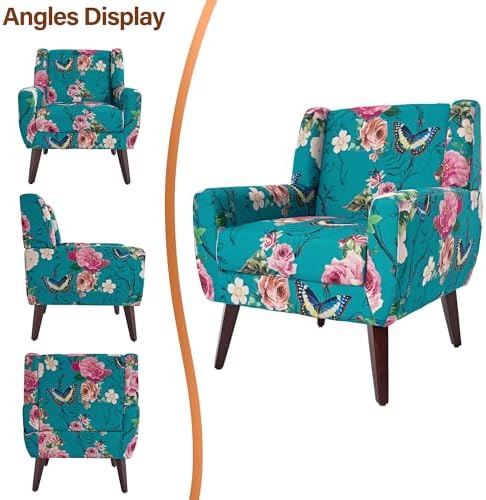 Accent Chair, Upholstered Armchair in Linen, Pattern Blue - Image 7