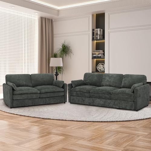 Chenille 2-Seater & 3-Seater Sofa Set w/Two Arm Pillows - Image 6