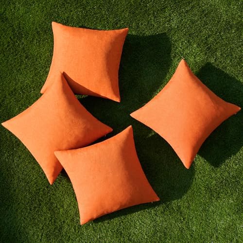 MIULEE Pack of 4 Decorative Outdoor Throw Pillow Covers Linen Waterproof Pillow - Image 4