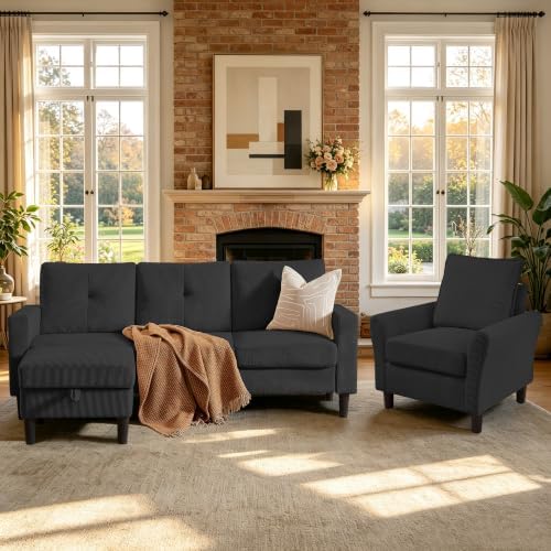 2 Piece Corduroy L Shaped Sectional Sofa Couch Set - Image 3