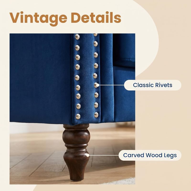Velvet Loveseat with Tufted Back & Nailhead Trim, Modern 2-Seater Vintage Sofa - Image 5