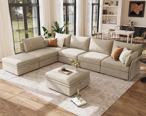ABCASA 134.6" Oversized Modular Sectional Sofa, Large 7 Seater L Shaped Couch by ABCASA