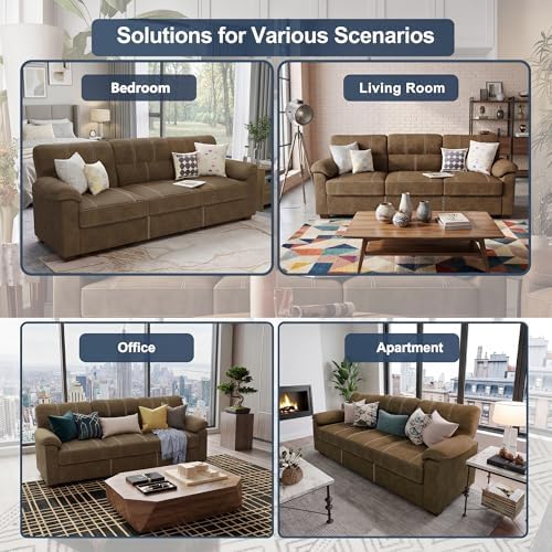 Ribilake 80 Inch Brown Faux Leather Sofa Couch - Image 4