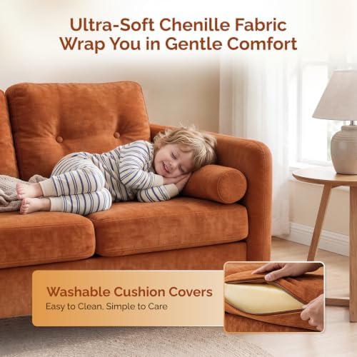 VINGLI 47" Orange 2 Seater Chenille Sofa - Image 6