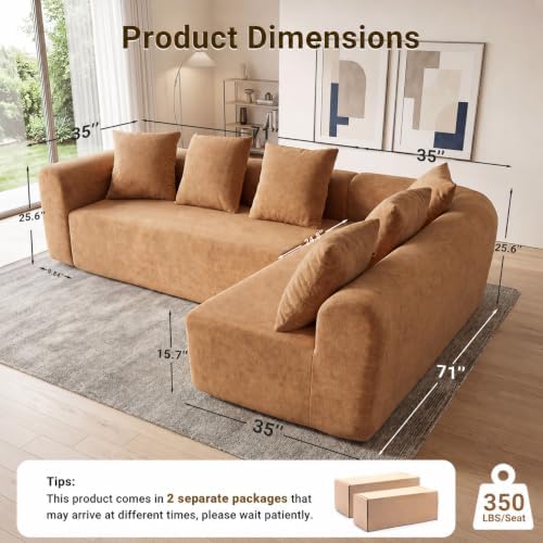 Claiks 106" Cloud Boneless Couch, L-Shaped Sectional Sofa - Image 2