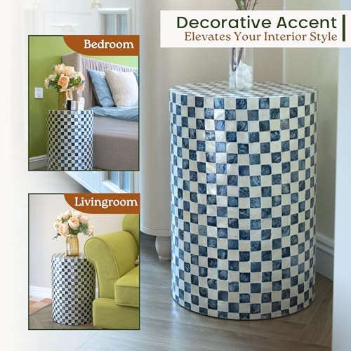 Chi An Home 19.3" Capiz Checkered Drum Side Table - Image 6
