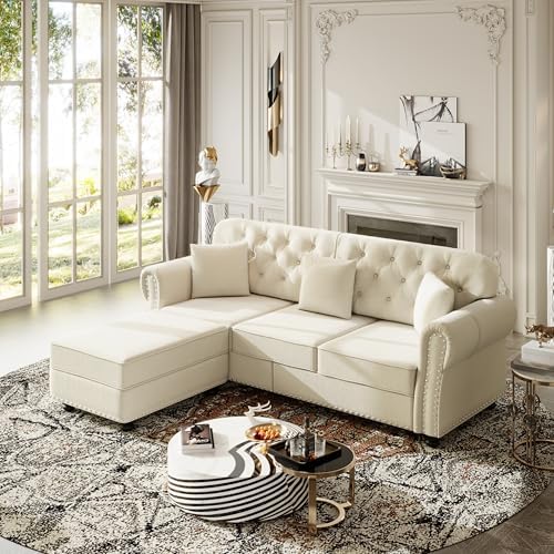 GDFStudio 82.6" Upholstered Velvet Sofa, Mid-Century Modern Chesterfield Couch - Image 6