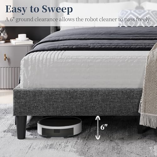 Yaheetech King Bed Frame with Headboard, Dark Gray Channel-Tufted Platform - Image 6