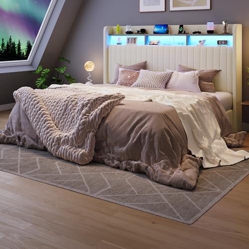 SHA CERLIN King Size LED Lift Up Storage Bed Frame Charging Station - Image 5