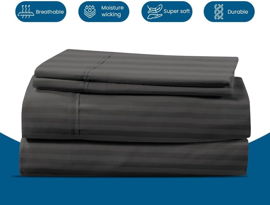 800 Series 100% Egyptian Cotton Sleeper Sofa Bed Sheet Set Stripe King Size - Image 5