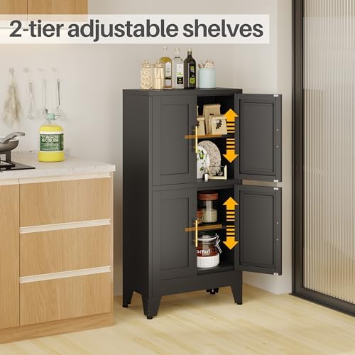 47” Black Metal Bathroom Storage Cabinet, Kitchen Pantry Cabinet - Image 3